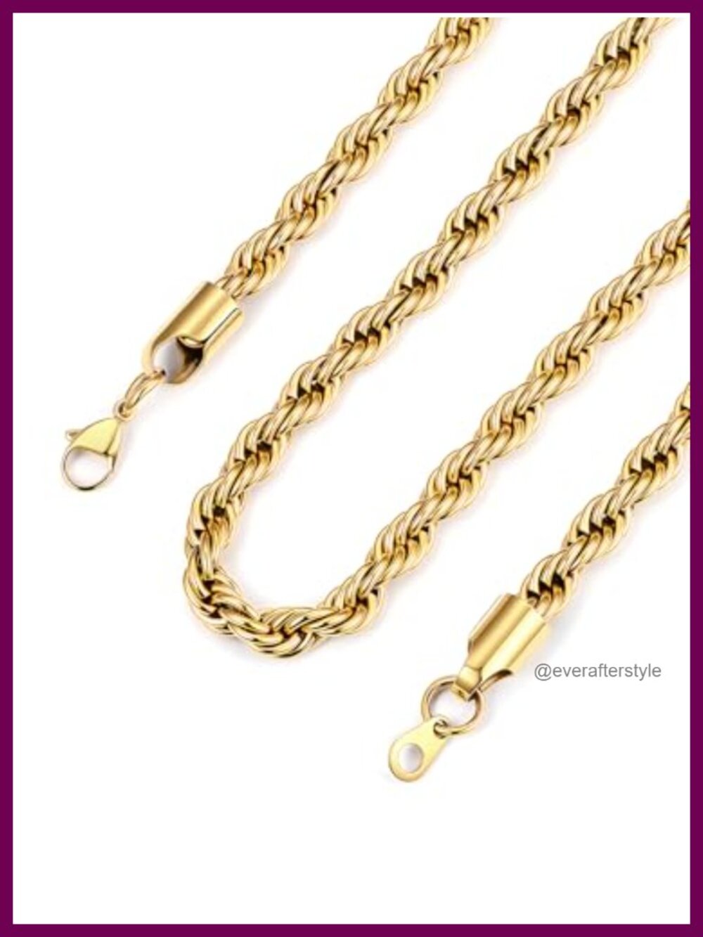 14K Gold Plated Stainless Steel Rope Chain Necklace 6mm 26" Lobster Clasp